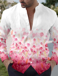 Herren Blumen Hemd Knopfhemd Langarm Vintage Freizeitskleidung Ausgehen Wochenende Sommer Frühling & Herbst Stehkragen Bedruckt Button-Down Hellrosa Violett Orange Hellblau