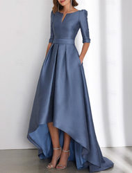 A-Line Cocktail Dresses Elegant Dress Formal Summer Tea Length 3/4 Length Sleeve One Shoulder Satin with Bow(s) Dresses