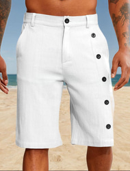 Bărbați Pantaloni Scurți Pantaloni scurți din in Pantaloni scurți de vară Buzunar Buton lateral Picior drept Culoare solidă Confort Respirabil Lungimea genunchiului Casual Zilnic Vacanță Modă Alb