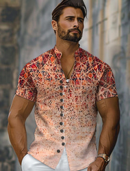 Men's Ombre Geometric Button Up Shirt Printed Shirts Short Sleeve Vintage Resort Outdoor Vacation Daily Wear Summer Standing Collar Print Button-Down Yellow Red