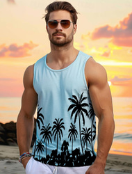 Férfi Grafika Kókuszfa Atléta Mellény felső Rövid ujjú póló Terített nyak Ing Divat Hawaii Alkalmi Utca Napi Tengerpart Fehér Medence Tavaszi nyár Ruházat S M L XL XXL 3XL