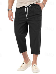 Men's Cropped Pants Beach Pants Casual Pants Pocket Drawstring Elastic Waist Plain Comfort Ankle-Length Sports Outdoor Daily Fashion Casual Black White Micro-elastic