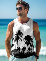 Per uomo Grafico Palma di Cocco Maglietta smanicata Maglietta senza maniche per uomo Senza Maniche maglietta Stampa 3D Girocollo Camicia Vacanza Tropicale Designer Feste Quotidiano Palestra Bianco