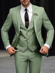 Completi da matrimonio per uomo salvia verde scuro abito da festa estivo in tinta unita taglio sartoriale 3 pezzi con un solo bottone