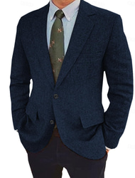 blazer bărbați din tweed cu oase de pește jachetă retro vintage iarnă obișnuită mărime plus la un singur piept cu doi nasturi maro negru albastru