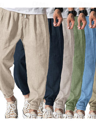 Herren Jogginghose Jogger Leinenhose Hose Hosen Sommerhosen Kordelzug Elastische Taille Glatt Komfort Atmungsaktiv Täglich Strand Modisch Strassenmode Cachi scuro Schwarz Mikro-elastisch