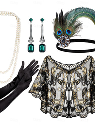 Retrò Vintage Anni 1920 Il grande Gatsby Fascia Flapper Set di accessori Scialli Ragazza Flapper Invitato al matrimonio Piuma Per donna Halloween Carnevale Mascherata Carnevale Festa / Sera
