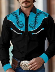 Bărbați Cămașă Cămașă occidentală Cămașă de cowboy Manșon Lung Epocă stil vestic În aer liber Stradă Casul / Zilnic Toamna iarna Răsfrânt Nasturi Imprimeu Negru Kaki