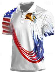 American Independence Day Men's American Flag Veterans Polo Shirts Golf Shirt Short Sleeve Polo Shirts Collared Shirts Casual Streetwear Vacation Wear Party Outfits Buttons 3D Print Spring & Summer