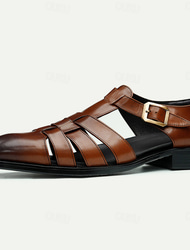 sandale maro premium din piele de vacă pentru bărbați – stil gladiator cu vârf deschis, cu închidere cu cataramă, pantofi casual confortabili și respirabili pentru vară