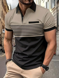 Hombre A Rayas Camisetas polo Camiseta de golf Manga Corta Camisas de polo Camisas con cuello Informal de negocios Para trabajo Ropa formal Ropa de festival Botones Impresión 3D Primavera verano