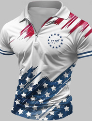 American Independence Day Men's American Flag Veterans Zip Polo Shirts Golf Shirt Short Sleeve Polo Shirts Collared Shirts Casual Streetwear Vacation Wear Party Outfits 3D Print Quarter Zip Polo