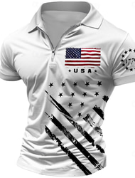 Męskie Flaga Ameryki Weterani Koszulki polo z zamkiem błyskawicznym Koszula golfowa Krótki rękaw Koszulki polo Koszule z kołnierzykiem Streetwear Ubrania wakacyjne Stroje na imprezę Druk 3D Polo z