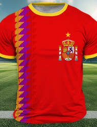 Bărbați Steag Spania Tricou Manșon scurt Tricou Tipărire 3D Stil Nautic Cămașă Exterior Îmbrăcăminte Atletică Alb Roșu-aprins Vară Primăvară Îmbrăcăminte S M L XL XXL XXXL