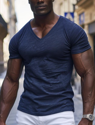 Herren T Shirt Feuchtigkeitsableitende Hemden Kurzarm V Ausschnitt Einfach Sport Basic Lässig Lässig Hellblau Schwarz Weiß Top T-Shirt für Herren