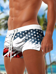 Herr Flagga Amerikanska flaggan Landsflagga Badshorts Boardshorts Boxershorts Medium Midja Mode Designer Surfing Helgdag Strand Ficka Snörning Elastisk midja Designer Kläder