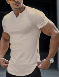 Homens Camiseta Manga Curta Decote V Verão Tecido Moda Clássico Confortável Em V Rua Casual Esportes Preto Branco Azul Marinho Escuro Top Tee para Homens