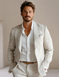 Men's 100% Linen Blazer Jacket Wedding Party Anniversary Summer Spring Linen Solid Color Single Breasted One-button Blazer Blue Beige