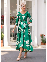 Rochie pentru mamă mireasă A-Line Elegantă Decolteu în V Lungime ceai Satinat Mâneci 3/4 cu cordon  fundă Rochie pentru invitate nuntă mărime personalizată gratuit