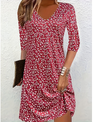 dames jumper jurk grafische ditsy bloemenprint v hals midi jurk elegante bohemien thuis dagelijks 3/4 lengte mouw zomer lente