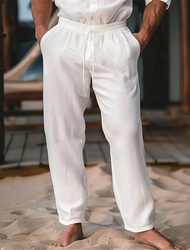 Per uomo Pantaloni di lino Pantaloni Pantaloni estivi A cordoncino Vita elastica Liscio Comfort Traspirante Lunghezza intera Feste Giornaliero Spiaggia Di tendenza Semplice Nero Bianco Media