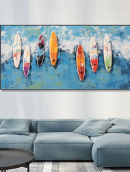 Hand Painted Custom Colored Surfboard oil painting handmade Summer Surfing Swimming Party painting Abstract Blue Ocean Seascape Canvas oil painting Wall Art painting for Home Decor Gift