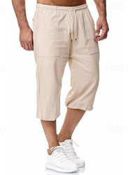 Per uomo Pantaloncini di lino Pantaloncini estivi Pantaloncini da spiaggia Pantaloni modello Capri A cordoncino Vita elastica Tasca frontale Tinta unica Giornaliero Per uscire Moda Classico Nero Blu