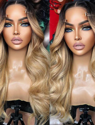 Human Hair 13x4 Lace Front Wig Middle Part Brazilian Hair Wavy Blonde Multi-color Wig 130% 150% Density Ombre Hair Natural Hairline 100% Virgin Glueless Pre-Plucked For Women Long Human Hair Lace Wig