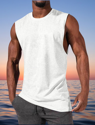Herr Linne Väst Undertröjor Ärmlös tröja Ärmlös Rund hals Sommar Slät Mode Klassisk Bekväm Ledigt Sport Gym Svart Vit Gul Topp t-shirt för män