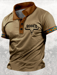 Per uomo Abbigliamento western Polo Maglia da golf Manica Corta Magliette polo Camicie con Colletto Casual Abbigliamento da vacanza Abiti da festa Bottoni Stampa 3D Primavera & Estate Cachi