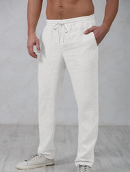 Herren Leinenhose Hose Hosen Sommerhosen Strandhose Kordelzug Elastische Taille Gerade geschnitten Glatt Komfort Outdoor Casual Täglich Strassenmode Stilvoll Weiß Marineblau