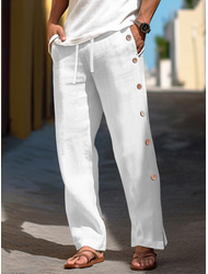 40% Lino Per uomo Pantaloni di lino Pantaloni Pantaloni estivi Pantaloni larghi A cordoncino Vita elastica Pulsante laterale Liscio Traspirante Comodo Ufficio / Business Giornaliero Da mare Classico