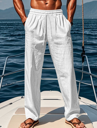 Herren Leinenhosen Hose Sommerhose Strandhose Elastischer Bund Kordelzug Gerader Schnitt Einfach Komfort Atmungsaktiv Lässig Täglich Ferien Urlaub Mode Schwarz Weiß
