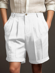Herren Shorts Kurze Hosen Leinenshorts Kurze Hosen Kleid-Shorts Sommer-Shorts Plissee-Shorts Knopf Tasche Falten Glatt Komfort Atmungsaktiv Kurz Casual Täglich Festtage Modisch Designer Schwarz Weiß