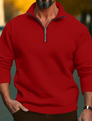 Herren Sweatshirt Pullover Sweatshirt mit Viertelreißverschluss Aprikose Schwarz Weiß Rote Hellgrau Troyer Halber Reißverschluss Glatt Sport & Natur Täglich Festtage Strassenmode Basic Brautkleider