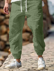 Pánské Plátěné kalhoty Kalhoty Letní kalhoty Elastický pas Straight-Leg Hight Rise Pevná barva Pohodlné Prodyšné Plná délka Venkovní Domů Ležérní prázdniny Módní Šedozelená Černá Vysoký pas