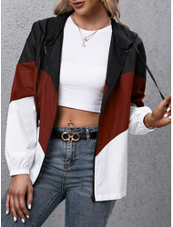 Women's Hoodied Jacket Dailywear Patchwork Multi Color Windproof Vintage Loose Fit Outerwear Long Sleeve Summer claret S