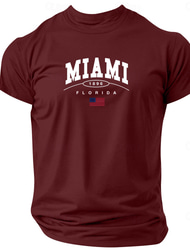 Per uomo Stampa Lettere Miami Maglietta 100% Cotone Manica Corta Grafico Camicia Nero Vino Blu scuro Maglietta comoda Streetwear Sport all'Aperto Abbigliamento di stilista