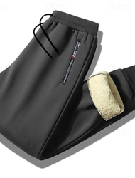 Per uomo Sherpa Pantaloni in pile Pantaloni della tuta Pareggiatore Pantaloni invernali Tasche Alfabetico Caldo Giornaliero Attività ricreative Per uscire Streetwear Informale Nero Gamba dritta nera