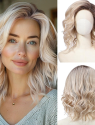 Syntetiska peruker Vågigt Med lugg Peruk Korta Mörkbrun Ljusblond Syntetiskt hår Dam Cosplay Mjuk Fest Blond Brun