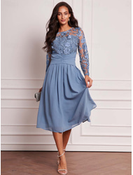 abito da sposa da donna vestito vintage vestito midi arricciato maglia elegante abiti da cocktail casual girocollo manica lunga colore blu