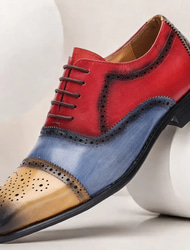heren premium runderleren oxford schoenen – multicolor brogue veterschoenen met wingtip design