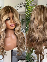 Nieprzetworzone dziewicze włosy Zamknięcie 4x13 Peruka Przedziałek na środku Włosy brazylijskie Falowana Blond Brązowy Wielokolorowy Peruka 130% 150% Gęstość włosów Balejaż / refleksy Naturalna linia