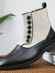 stivali da uomo in similpelle bicolore con bottoni – stivaletti in stile vittoriano vintage per occasioni formali e casual