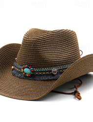 Męskie Kapelusz słomkowy Kapelusz Kowbojski kapelusz Kapelusz Fedora Trilby Czarny Biały Lina słomiana Styl vintage Moda 18 wiek Stan Teksas Codzienny Impreza tematyczna Jednolity/zwykły kolor Filtr