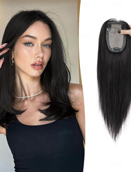 Postizos para el cabello para mujeres, cabello humano real de 14 pulgadas, sin flequillo, 3'' x 5'', postizos para el cabello con cuero cabelludo para mujeres, postizos de cabello remy premium