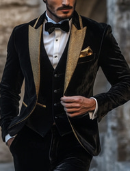 Fatos De Veludo Masculinos Para Casamento E Festas Smokings Para Retorno Preto Moda Festa De Cor Sólida Ajuste Padrão 3 Peças Botão Único