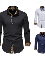 Bărbați Cămașă de Costum Cămașă cu guler Camașă cu nasturi Leopard Nuntă Zilnic Negru Alb Bleumarin Manșon Lung Toate Sezoanele Îmbrăcăminte