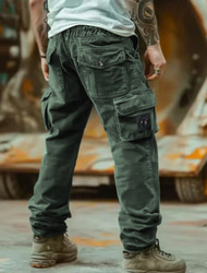 Pánské Kargo kalhoty Kalhoty Kalhoty pro volný čas Šňůrky Elastický pas Straight-Leg Bez vzoru Pohodlné Yumuşak Plná délka Venkovní Ležérní Denní Módní Šik ven Černá Trávová zelená