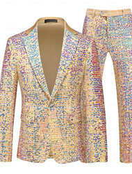 Disko 1980er Hose Outfits Anzüge & Blazer Disco Pailletten Einfarbig Herren Karnevalskostüm Maskerade Leistung Party Club Erwachsene Mantel Hose